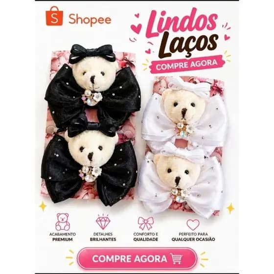 Par de Laço Veludo Infantil Luxo Inverno Urso de Pelúcia com  Strass – Presilha | Laço Boutique Elegante Bebê Festa
