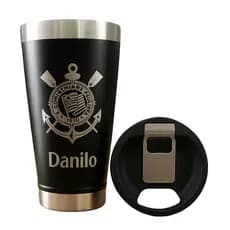 Copo Do Corinthians personalizado Preto Térmico C/tampa E Abridor473ml (Abridor sem Personalização)