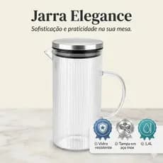 Jarra Vidro Duravel Tampa Aco Inox Elegante Capacidade 14 Litros Suco Agua Bebidas Jarra Elegance
