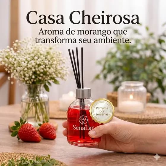 Difusor Ambiental Morango Aromatizador 250ml Vermelho Casa Escritório Casa Cheirosa Morango