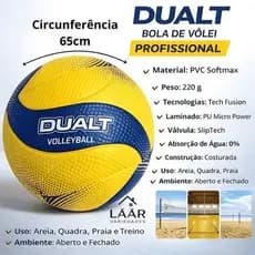 Bola de Vôlei Dualt VP200 Profissional Microfibra Para Areia Quadra Bomba Para Encher Bola Amarela