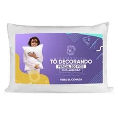 Travesseiro 100% Algodão Percal 200 Fios Antialérgico Fibra Siliconada 70cm x 50cm Sensação