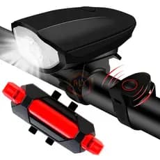 Kit Farol Bike C/ Buzina Recarregável + Sinalizador Traseiro recarregavel