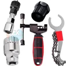 Kit 5 Ferramentas Chaves De Reparo Bike Extrator Pedivela Movimento Central Roda Livre Saca Tira Pino Corrente Bicicleta