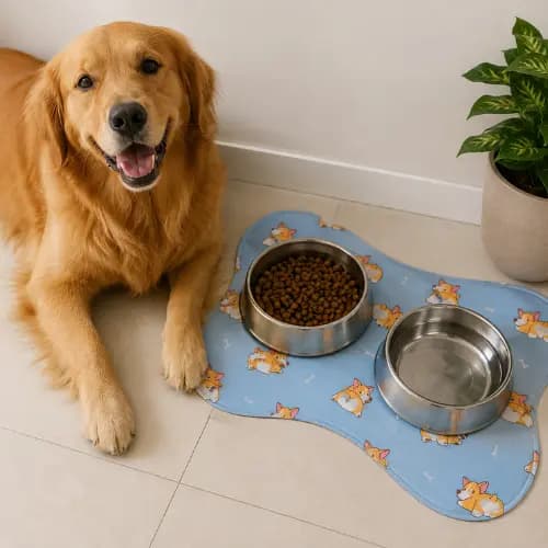 Tapete para Comedouro Pet Impermeável Antiderrapante Cachorro Gato