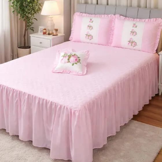 KIT Colcha Cobre Leito Sofia Rosa Casal - 04 Peças - com Porta Travesseiro e Porta Almofada ~