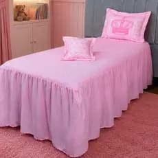 SOLTEIRO Cobre Leito Infantil REALEZA Coroa Rosa 03 Peças - Colcha com Babado Exclusiva Toque Mácio