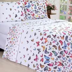 QUEEN Cobre Leito Colcha Borboletas Micropercal Luxo Estampado Exclusivo Premium - 03 Peças -