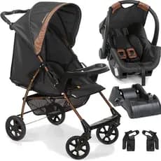 Carrinho com Bebe Conforto Base Galzerano Romano Preto Cobre