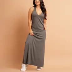 Vivah Vestido Longo Com Fenda Regata Liso Viscolycra Soltinho Feminino