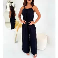 Vivah Macacão Feminino Pantalona Alça Fina Soltinho Viscolycra Liso Macaquinho Longo