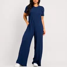 Vivah Macacão Feminino Pantalona Longo Liso Manga Curta Viscolycra