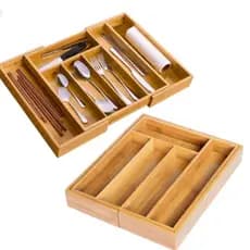 Porta Talheres Bambu Organizador Separador 5 Divisórias Extensivel Gaveta Grande BAMBU