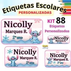 Etiquetas Escolares personalizadas Stitch Adesivo Escolar com nome e turma papel adesivo fotográfico glossy
