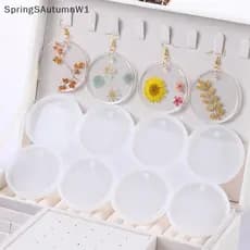 [SpringSAutumnW] 8/12 Peças Pingentes Ovais Redondos Molde De Resina Faça Você Mesmo Brincos Epóxi Amuletos Silicone Par