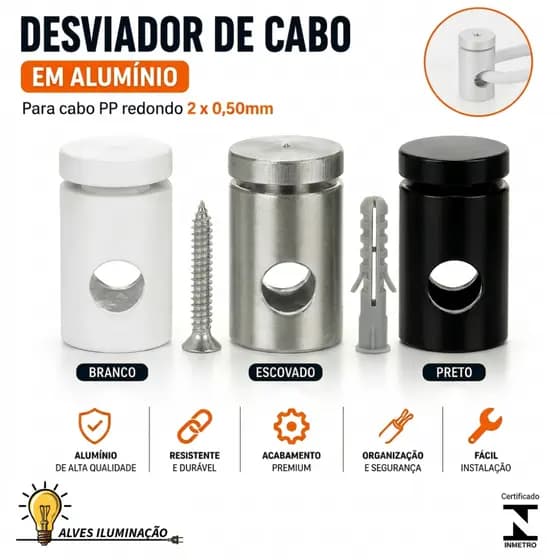 Desviador Deslocador de Teto para Fio Cabo PP Redondo Luminária Pendente e Lustre com Parafuso Completo