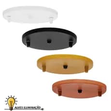 Kit 5 Canoplas Base para Luminárias Pendente e Lustre Redonda Chata 20cm para 2 Lâmpadas Montada com Fixação Completa