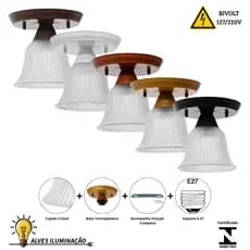 Kit 12 Plafons Sino Cúpula Cristal de Sobrepor Teto Cozinha Quarto Sala Soquete E27 Bivolt Completo