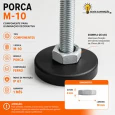 Kit 50 Porcas Sextavada Rosca M10 de Ferro Zincado 4mm de Altura Para Luminárias Pendentes e Lustres