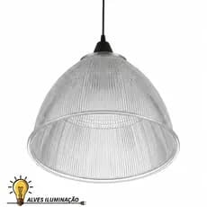 Luminária Pendente Prismático Cúpula Cristal de 32cm Industrial Galpão Comercio Bivolt Completo