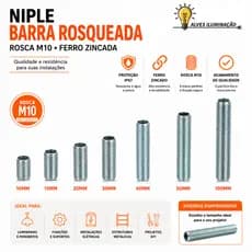 Kit 20 Niples Barra Rosqueada Rosca M10 Ferro Zincado Para Luminárias Soquetes e Pendentes Diversos Tamanhos