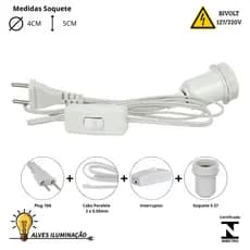 Kit 30 Cordões de Abajur Cabo Rabicho Com Soquete Coluna E27 Bivolt Completo Disponível em Vários Tamanhos