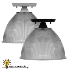 Kit 3 Plafons industrial Galpão Comercio Prismático Cúpula Cristal de 12 Polegadas Bivolt Completo