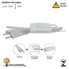 Cordão de Abajur Cabo Rabicho Com Interruptor Gangora Liga e Desliga Meio de Fio 1,50 Metros Bivolt