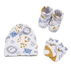 Kit Maternidade Bebê 3 Peças Touca Luvinha e Sapatinho Algodão Suedine Premium Estampado