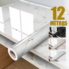 Papel de Parede Vinílico Mármore Branco 12m Autoadesivo | Impermeável | Uso Residencial | Lavável