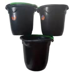 Baldes reforçado luxo Kit 3 preto com a alça verde.