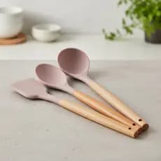 Kit de Utensílios para Cozinha em Silicone Rosa 3 peças