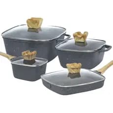 Jogo Panelas Indução Antiaderente Revestimento Mármore Cerâmico Cook Style 4 peças Cinza