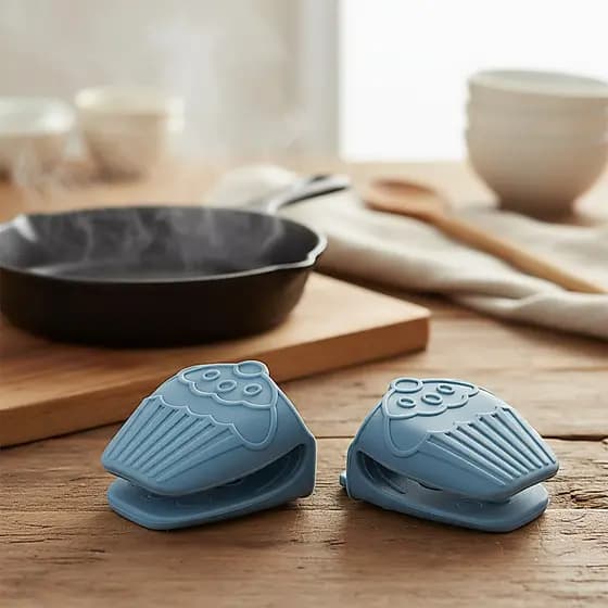 Kit 2 Luvas Térmicas Pegador Em Silicone Azul