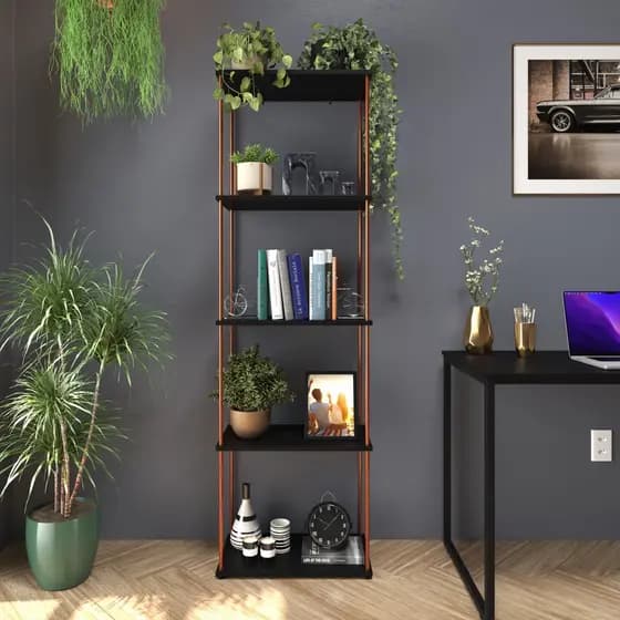 Estante Livreiro Estilo Industrial Adega Metal E Madeira Tubo e MDF 5 Prateleiras Super Moderna Estilo Nórdico Favorito