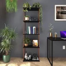 Estante Livreiro Estilo Industrial Adega Metal E Madeira Tubo e MDF 5 Prateleiras Super Moderna Estilo Nórdico Favorito
