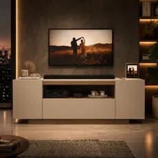 Rack TV até 58" Off White/Nature 120cm 2 Gavetas 1 Nicho Sala de Estar MDF/MDP Moderno