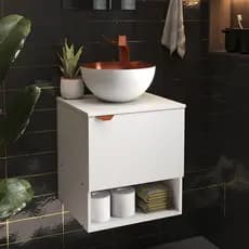 Armário Gabinete Suspenso De Banheiro Com espelho e Cuba Compacto Design Moderno Mod: Tex