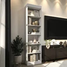 Estante Livreiro Branco Multiuso 6 Prateleiras Nichos Decorativos Para Sala Home Office Quarto Escritório Moderno Eira