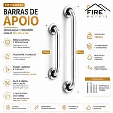 Kit 2 Barras Apoio Alumínio Alça Suporte Banheiro Segurança Proteção Idoso Deficiente 60cm 30cm Pne