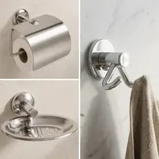 kIT Acessórios para Banheiro Inox 3 Peças Saboneteira Papeleira e Cabide 2 Ganchos