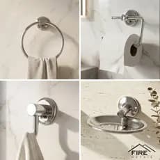 Kit para Banheiro 4 Peças Aluminio Porta Papel Higienico Saboneteira Porta Toalha de Rosto Cabide 1 Gancho