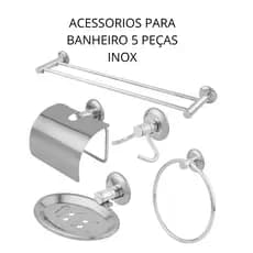 Kit Acessórios para Banheiro aluminio  e Inox 5 Peças com Toalheiro para 2 Toalhas Porta Toalhas Duplo