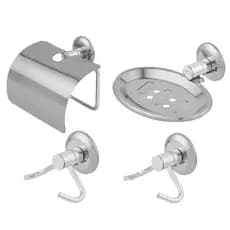 Kit para Banheiro Acessórios 4 peças Saboneteira Porta Papel Higienico Inox 2 Cabides Multiuso
