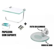 Acessórios para Banheiro Porta Papel Higiênico com Suporte Saboneteira de Vidro Oval 8mm