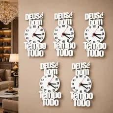 5 Relógios Decorativos Frase Deus é Bom Tempo Todo Parede Luxo