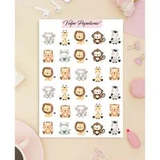 Cartela de adesivos animais do safari - fazenda/ planner -agenda- bujo-kawaii