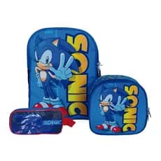 Kit Mochila Infantil Sonic • Mochila com Alça + Estojo + Lancheira Térmica – Super Resistente