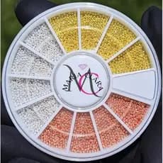 Disco Caviar Metal Dourado, Prata e Rose 1mm, para unhas 12 divisórias joias para unhas e nail art, manicure, decoracao