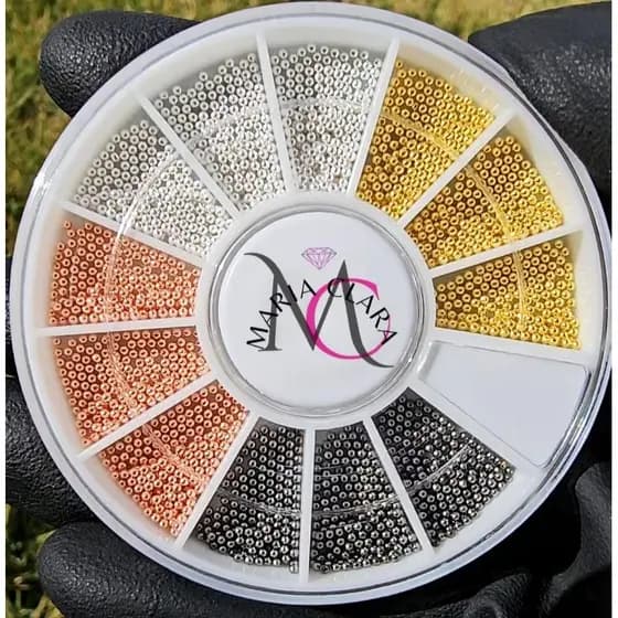 Disco Pedrarías Caviar Metal 1mm, Dourado, Prata, Rose e Grafite, joias para unhas e nail art